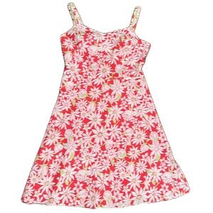 TALBOTS Midi Sundress Pink Green Flowers A-line ribbon strap Size 14